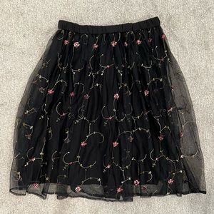 H&M Divided Floral Embroidery Midi Skirt Sz 8